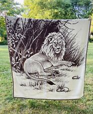 Vintage San Marcos Fleece Blanket Throw Spread Majestic Lion Brown 74” x 54” picture