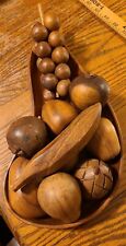 Vintage Leilani Monkey Pod Wood Hand Crafted Bowl Fruit Set 9 Piece Mid-Century. picture