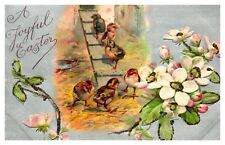 Antique Postcard Easter Chicks Flower Nature Embossed Glittered Undivided Back picture