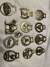 Lot of 13 Brass Horse Medallion Vintage English Ark Windmill Keys Parade Bridle picture