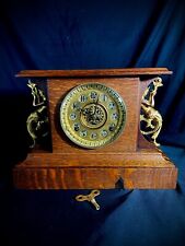 Antique F.Kroeber Mermaid  1910’ Mantel Clock 8Day Quarter Saw Oak FullRestored picture