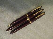SET(3) SHEAFFER FOUNTAIN PENS & PENCIL SET 14K FEATHER TOUCH NIB BURGUNDY&GOLD picture