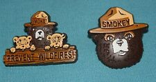 NOS = LOT OF 2 = Smokey The Bear & cubs  = Prevent Wildfires Pin Button picture