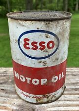 Vintage EMPTY DRAINED Esso Happy Motoring 1 U.S. Quart  Motor Oil Metal Can  picture