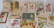 Lot of 14~Antique VALENTINES DAY Postcards 1909-1913 Embossed~Cupids~Hearts Card picture