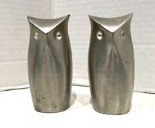 VTG. TOWLE OWL SALT AND PEPPER SET BRUSHED PEWTER MCM picture