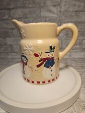 Hallmark Snowman Christmas Pitcher Ceramic Raised Relief Snowflakes Holiday picture
