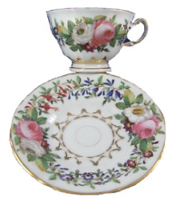Antique 19thC Pirkenhammer Czech Porcelain Floral Cup & Saucer Porzellan Tasse picture
