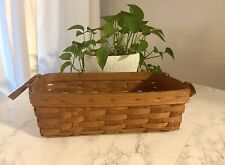 Longaberger Signed Handwoven Basket 1988, USA Made, Leather Handles, 14.5” Long picture
