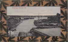 MACHIAS ME Wharves Harbor Scene PINE SPRUCE BORDER c1910 Postcard picture