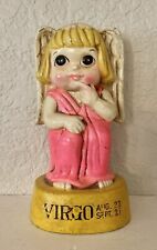Vintage Virgo Coin Kitschy Bank Pink Yellow Chalkware 60s 70s Zodiac Big Eyes picture