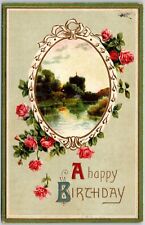 A Happy Birthday Greetings Card Landscape With Flowers Postcard picture