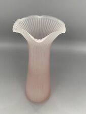 Jack In The Pulpit Vase Frosted Pink Glass Ruffle Top Ribbed Body Ruffled Top EC picture