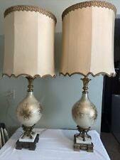 Vtg Made In Italy Glass Fine Marble Base Brass Hollywood Regency With Shade 4005 picture