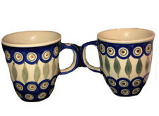 Two Vintage Polish Blue Coffee Mugs picture