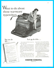 1943 WWII Smith Corona typewriter PRINT AD war weary office equipment Secretary picture