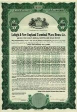 Lehigh and New England Terminal Ware House Co. - $1,000 Bond - Railroad Bonds picture