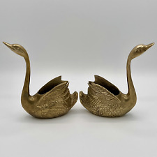 Vintage Pair of Brass Swans - Versatile Small Planters, Trinket Holders, or Deco picture