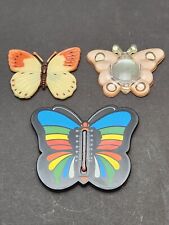 3 Vintage Butterfly Refrigerator Magnets, Picture, Rubber & Plastic Thermometer picture