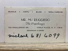 1960's 1970's Business Card Mr. Nu Ruggiero Paperhanger Carle Place NY Vtg picture