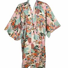 Vintage Japanese Pink Floral Kimono Made In Japan Pagodas picture