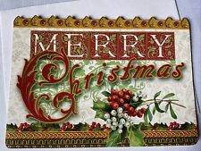 New Merry Christmas Greeting Card Holly Mistletoe Berries Unused Env picture