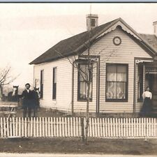 1910s Enchanting Small Family House RPPC Folk Victorian Farm Wood Cute Lady A173 picture