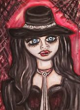 11x14 GOTH COWGIRL Signed Fantasy Art PRINT of Painting KSams Big Eyes Gothic picture