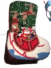 Vintage Needlepoint Christmas Stocking Santa Sleigh Reindeer 17