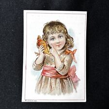 1888 Singer Sewing Machine Trade Card Girl Listen to Ocean in Seashell Antique picture