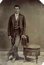 Excellent Tintype Portrait - Handsome Young Gentleman Posing Photographer Chair  picture