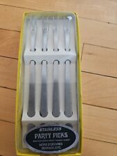 Vintage Appetizer Party Picks Forks Stainless Set of 4 New Old Stock  Belden Co. picture