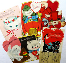 Vtg Lot 6 Valentine Cards-CUTE CATS KITTENS picture