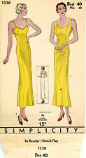 Vintage 1930s Simplicity Princess Seam Slip Pattern - 1336 - Bust 40 - Complete picture