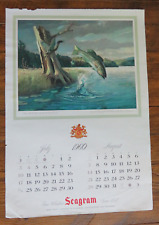 1960 Seagram Whiskey July/Aug Single Calendar Page LARGE MOUTH BASS Fish 20X14