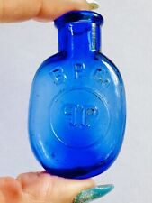 SMALL 2.25” Oval Antique Cobalt Blue Tablet Bottle, GORGEOUS B. P. Co. picture