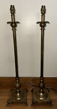 A Pair Of Beautiful Antique Or Vintage? Large Heavy Brass Paw Foot Lamps 75cm picture