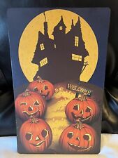 Halloween Sign Vintage Look Metal Welcome Jack-O-Lanterns 15.5 X 9.5 picture
