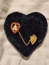 VINTAGE  MOOSE LODGE PIN WITH CHAIN WOTM WOMEN OF MOOSEHEART GOLD TONE DOUBLE picture