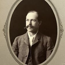 Antique Cabinet Card Photograph Charming Man Fabulous Mustache Dolgeville NY picture