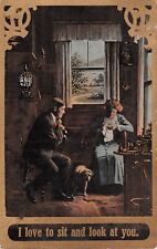 1909 Romantic PC of Lovers In the Parlor-Man Says-I Love To Sit & Look At You. picture