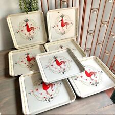 Vintage Mid-Century Marcelline Rooster Tin Trays Collectible Decor Shabby Chic picture