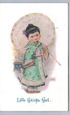 LITTLE GEISHA GIRL original antique postcard japan cosplay kimono culture picture