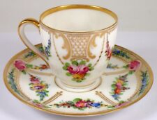 RARE Antique Lamm Dresden Lamb Germany Gold Rose Flower Swag Tea Cup & Saucer picture