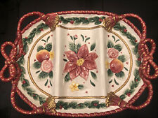 Fitz and Floyd Christmas Red Bow Divided Platter  Bows, Flowers And Fruit 1995 picture