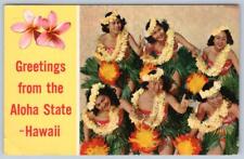 1963 GREETINGS FROM THE ALOHA STATE HAWAII HULA GIRLS LEIS*TUBERCULOSIS CANCEL picture
