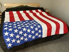 Vintage 2002 Handmade Quilt American Flag 85x90 Handstitched By Winnebago Tribe picture