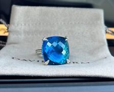 David Yurman Sterling Silver 20mm Chatelaine Ring Blue Topaz & Diamond Sz 8 picture