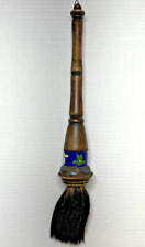 Antique Chinese Scholar's Calligraphy Fly Brush Carved Enamel Floral Horse Hair picture
