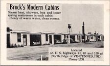 1950 VINCENNES, Indiana Postcard BROCK'S MODERN CABINS Highway 41 Roadside picture